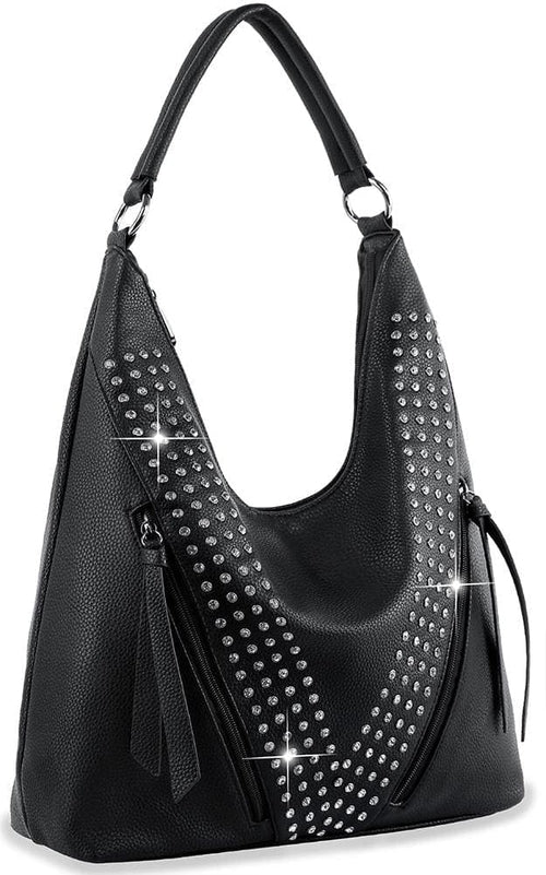 Sparkling Rhinestone Accented Hobo Handbag