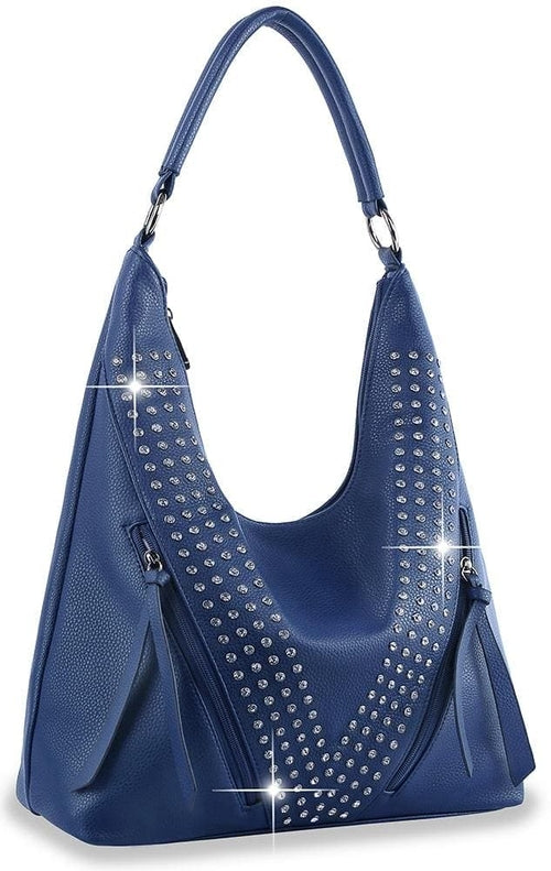 Sparkling Rhinestone Accented Hobo Handbag