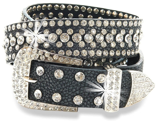 Leather Rhinestone Design Belt