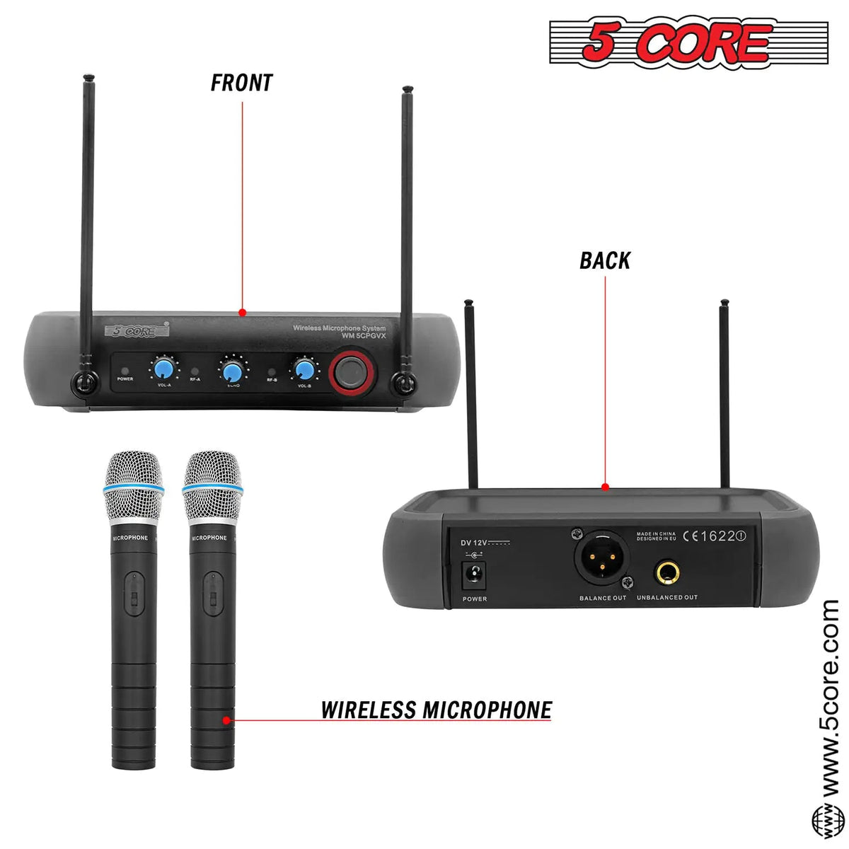 5Core Professional Wireless Microphone VHF Fixed Frequency Microfono