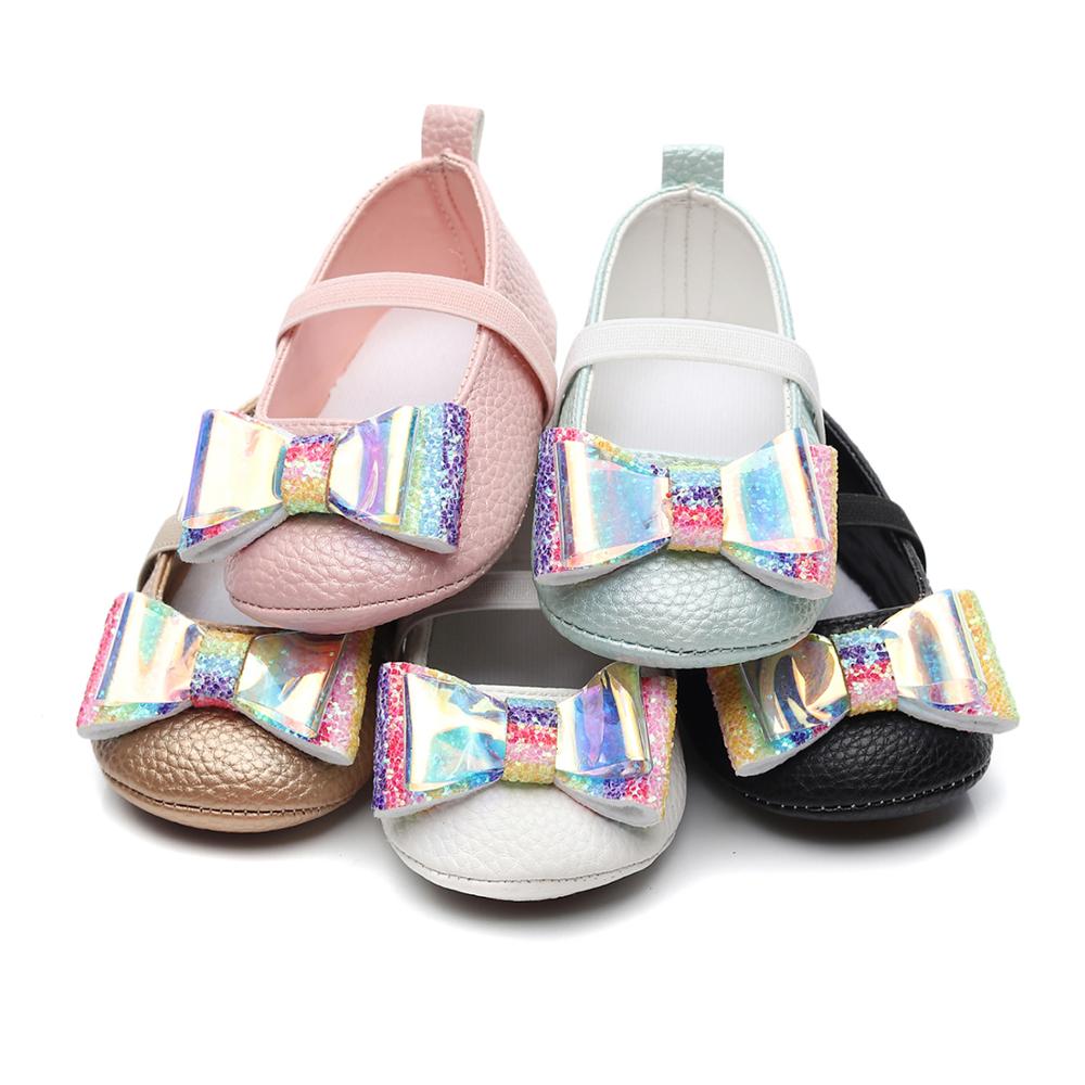 Baby Shoes PU Leather rainbow bow knot Newborn