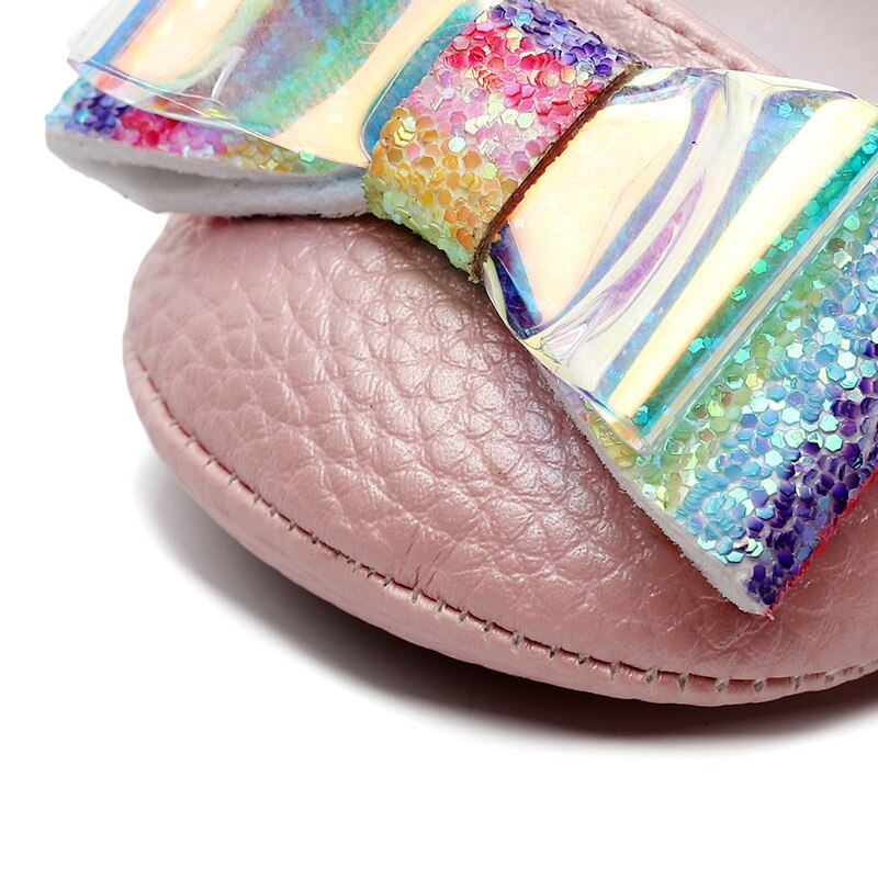 Baby Shoes PU Leather rainbow bow knot Newborn
