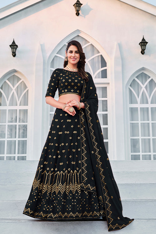Black Designer Lehenga Choli with Sequins Embroidery