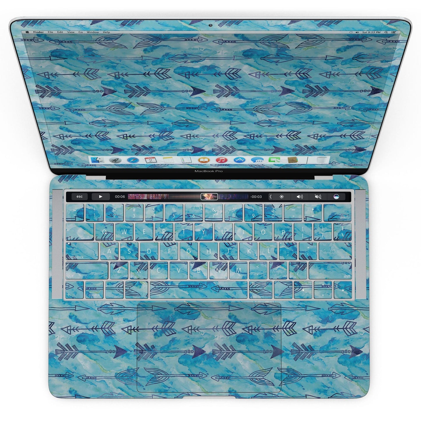 Blue Tribal Arrow Pattern - MacBook Pro with Touch Bar Skin Kit