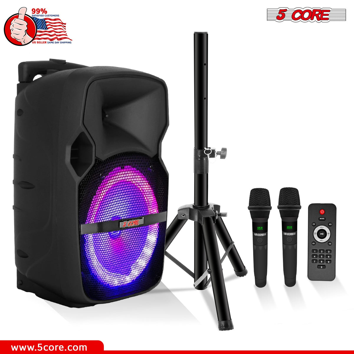 5Core 10 inch PA Portable Bluetooth Party Speaker Karaoke Boombox + 2