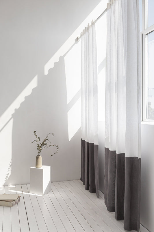 Snow White and Grey linen curtains with tape, two tones