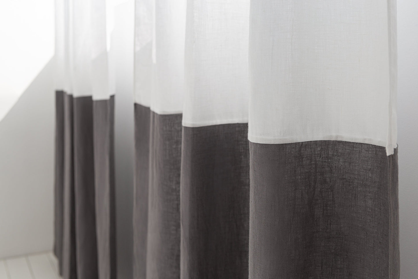 Snow White and Natural Light linen curtains with tape, two tones