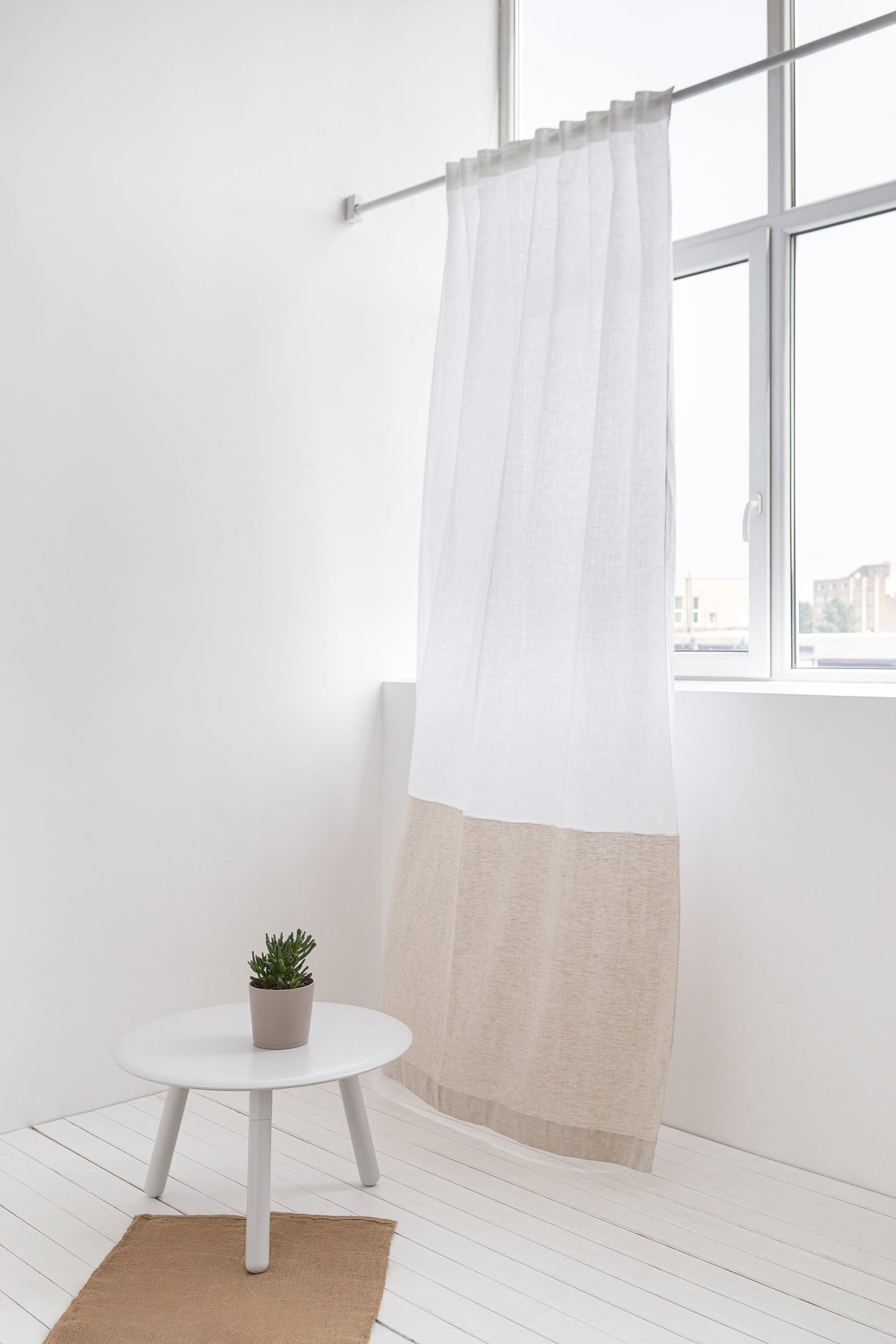 Snow White and Grey linen curtains with tape, two tones