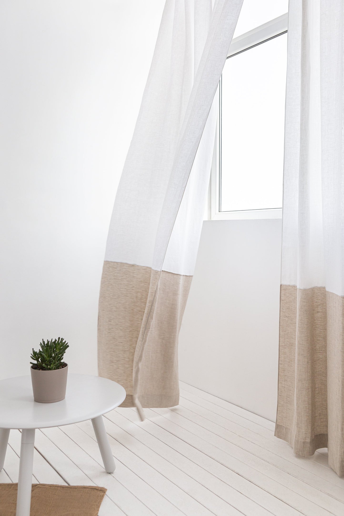 Snow White and Grey linen curtains with tape, two tones
