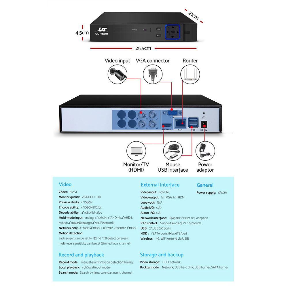 UL-TECH 1080P Security Camera System 4CH DVR with 4 CCTV Bullet