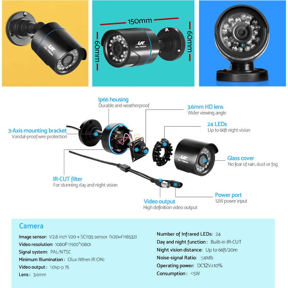 UL-TECH 1080P Security Camera System 4CH DVR with 4 CCTV Bullet