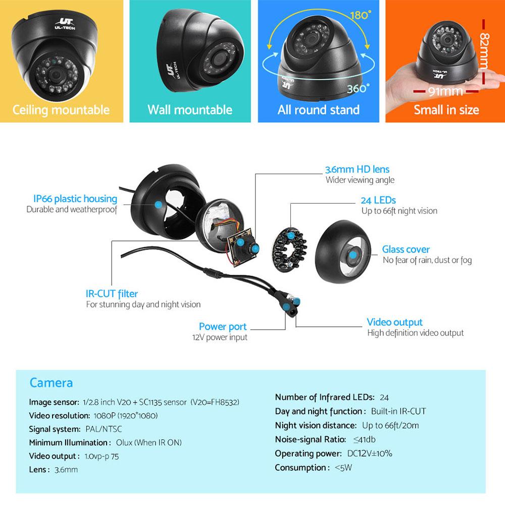 UL-tech CCTV Security System 4CH DVR 4 Cameras 1TB Hard Drive