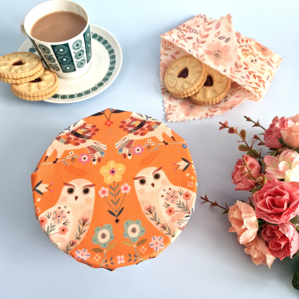 *Set of 3 L, M, S Beeswax Food Wraps | Owls