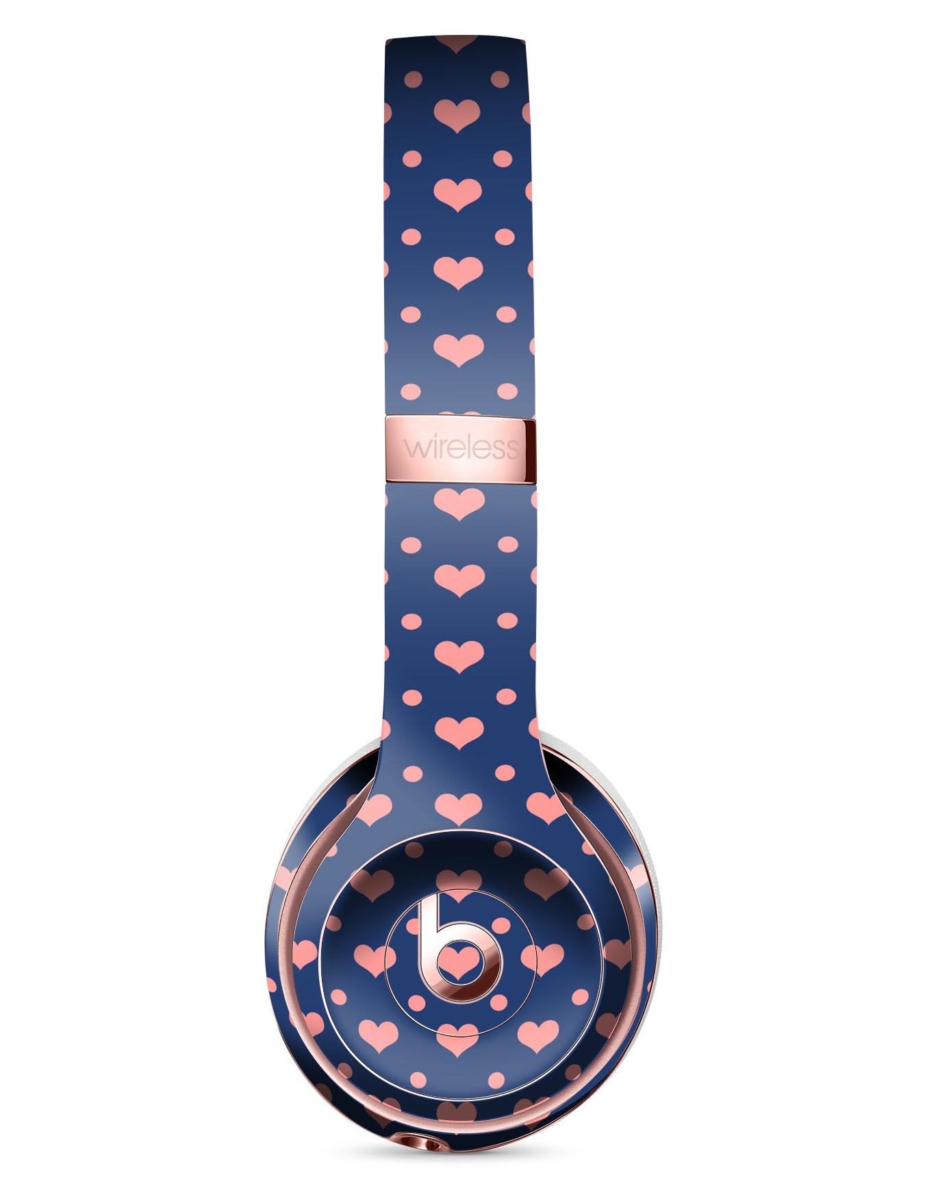 Coral Micro Hearts and Dots Over Navy Full-Body Skin Kit for the Beats