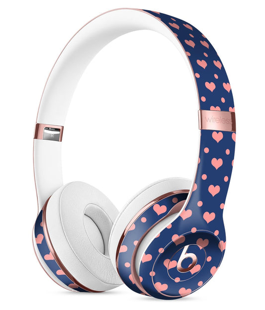 Coral Micro Hearts and Dots Over Navy Full-Body Skin Kit for the Beats