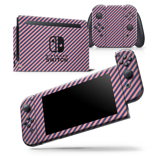 Coral and Navy Blue Diagnoal Stripes - Vinyl Skin Wrap for Nintendo