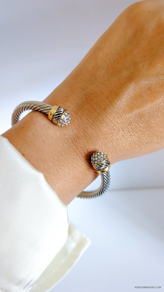 Cuff Bracelet, Open Cuff Bracelet, 18K Gold filled cable bracelet,