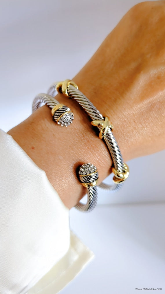 Cuff Bracelet, Open Cuff Bracelet, 18K Gold filled cable bracelet,