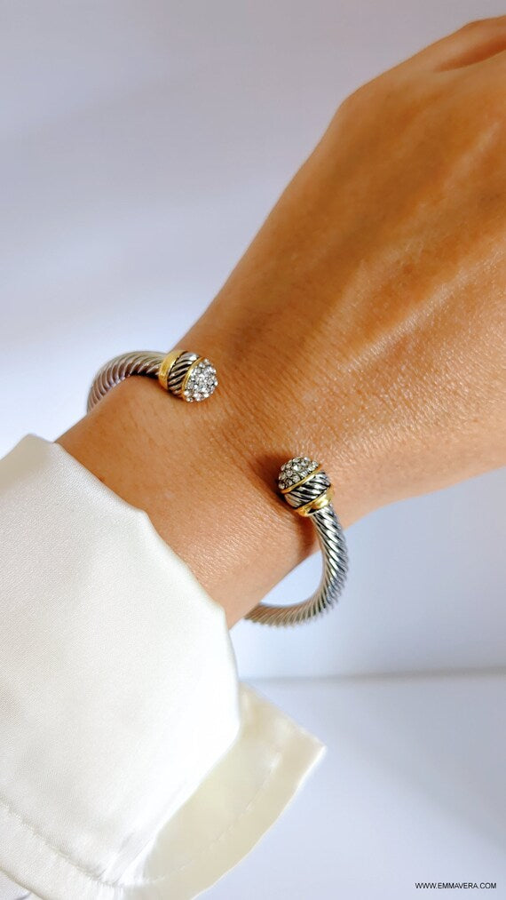 Cuff Bracelet, Open Cuff Bracelet, 18K Gold filled cable bracelet,