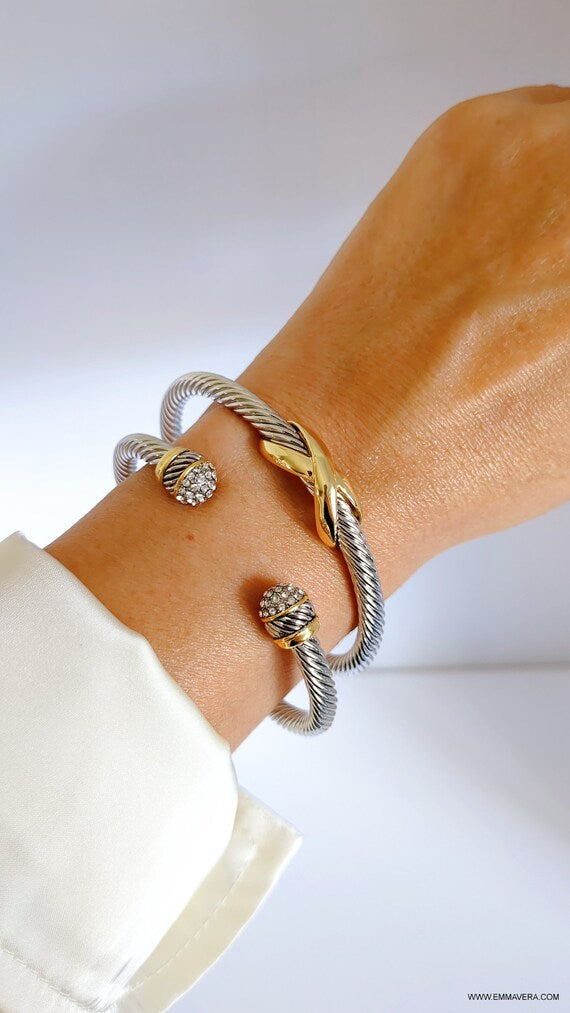 Cuff Bracelet, Open Cuff Bracelet, 18K Gold filled cable bracelet,