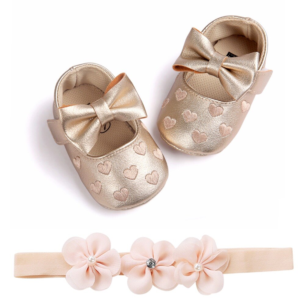 Cute Heart pattern PU Leather baby shoes Bow