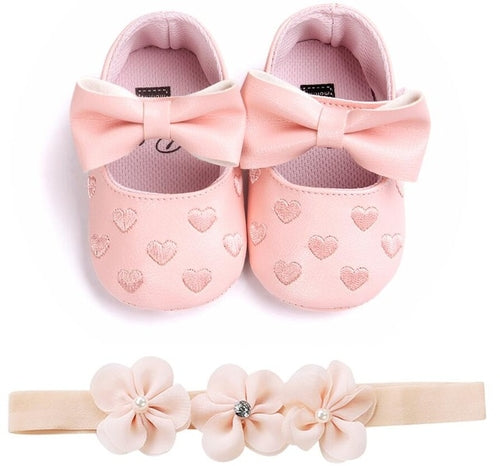 Cute Heart pattern PU Leather baby shoes Bow