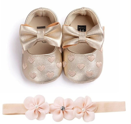 Cute Heart pattern PU Leather baby shoes Bow