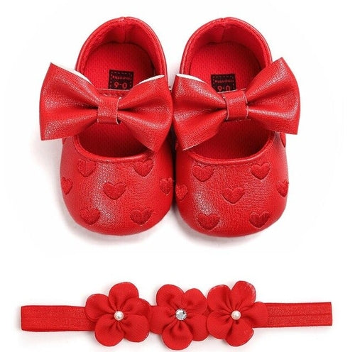 Cute Heart pattern PU Leather baby shoes Bow