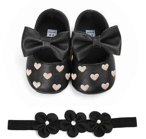 Cute Heart pattern PU Leather baby shoes Bow