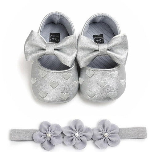 Cute Heart pattern PU Leather baby shoes Bow