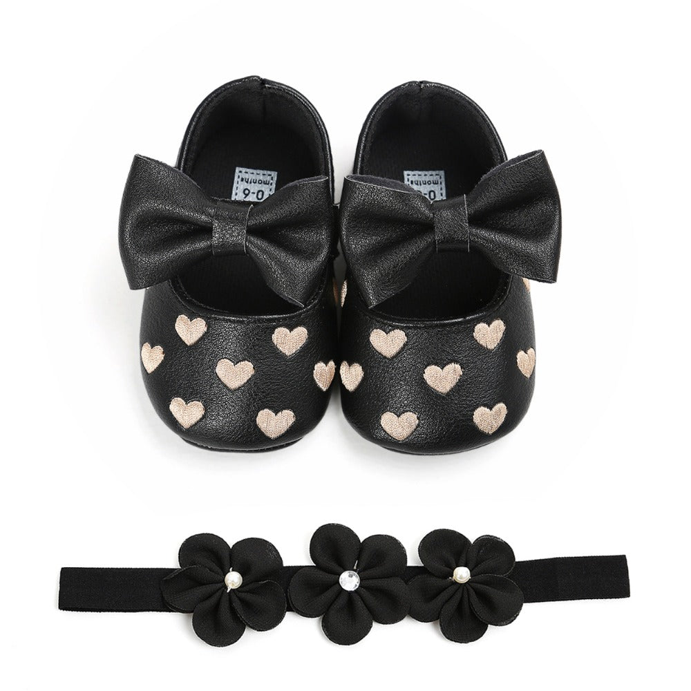 Cute Heart pattern PU Leather baby shoes Bow