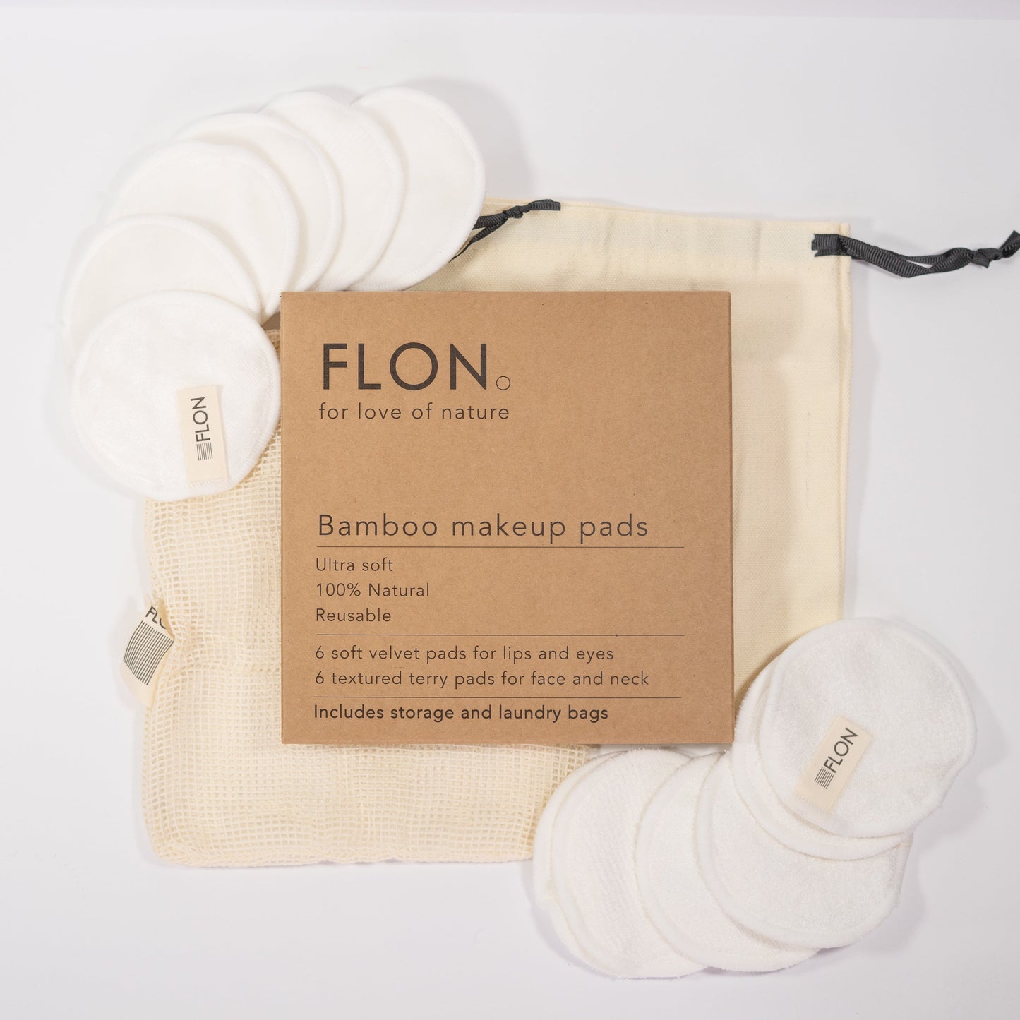 Reusable Bamboo Makeup Remover Pads X12 + Mesh Laundry Bag + Storage