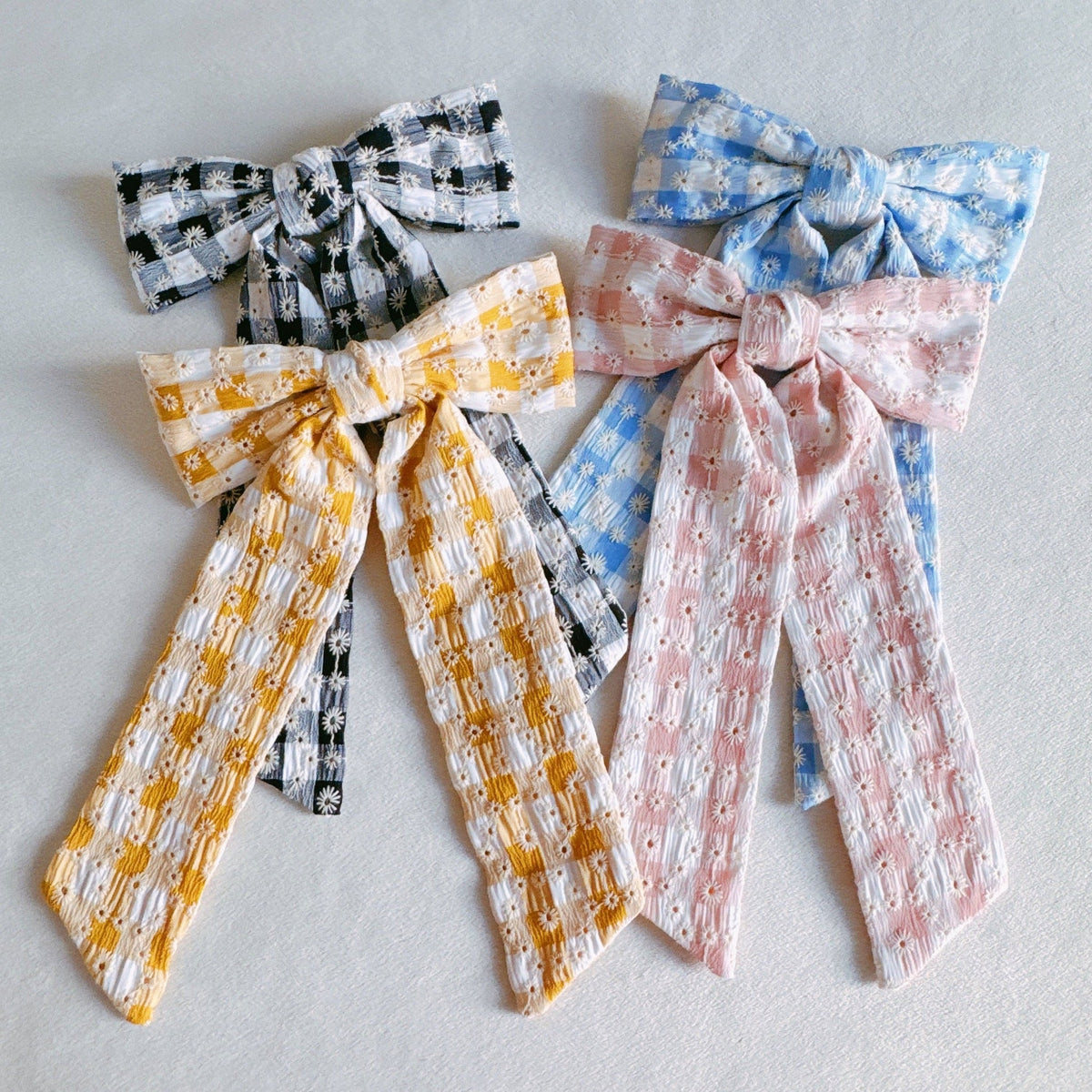 Daisy Picnic Gingham Bow Hair Clip
