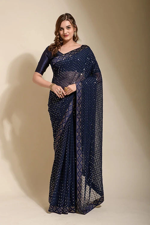 Designer Chokdi Embroidery Georgette Saree in Blue