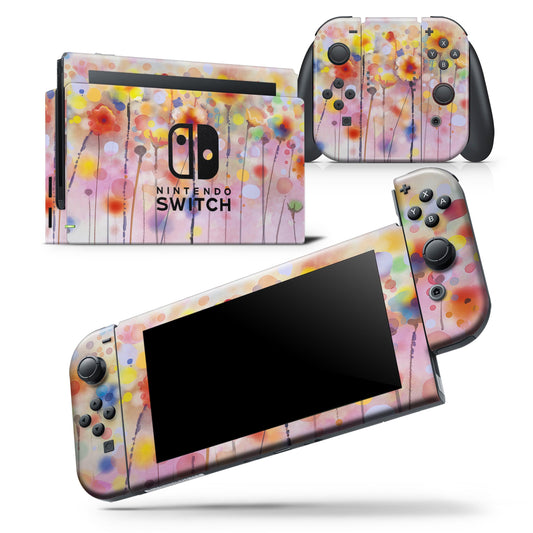 Drizzle Watercolor Flowers V1 - Vinyl Skin Wrap for Nintendo Switch 2,