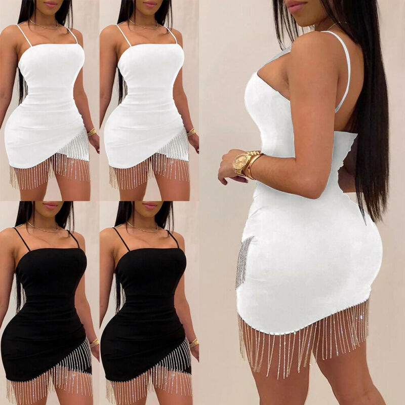 Sexy Tassel Split Sleeveless :Short Mini Pencil Dresses