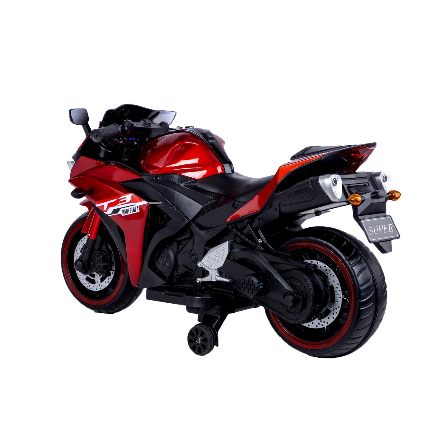12V Motorcycles For Kids With Training Wheels (Red)