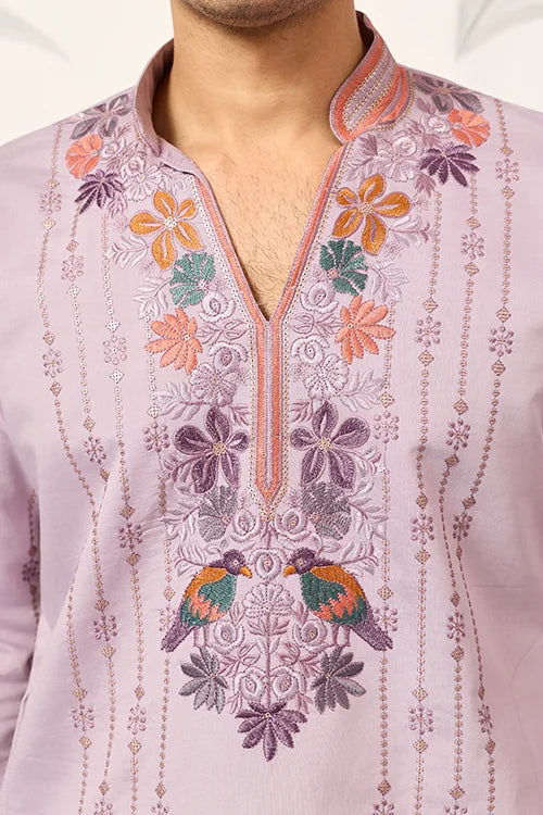 Royal Look Lavender V Neck Kurta Pant for Mens Wear
