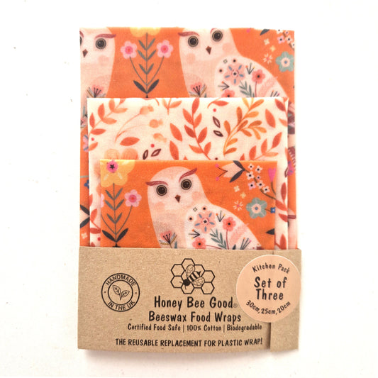 *Set of 3 L, M, S Beeswax Food Wraps | Owls