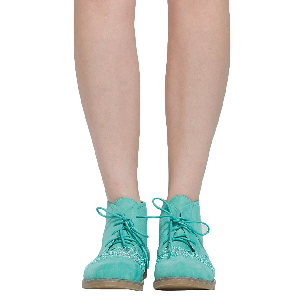 SOBEYO Women's Booties Embroidered Flower Lace Up Oxford Green