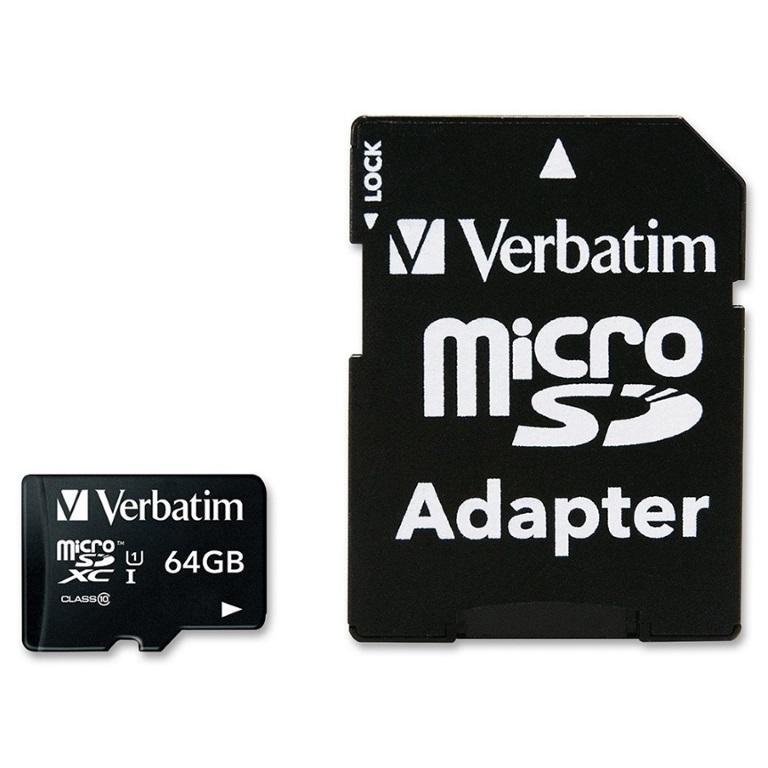 VERBATIM 64GB Micro SDXC Card Class 10 UHS-I With Adaptor Up to