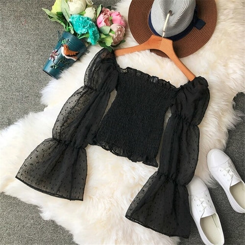 Sexy Ladies Slash Neck Shirts Blouse