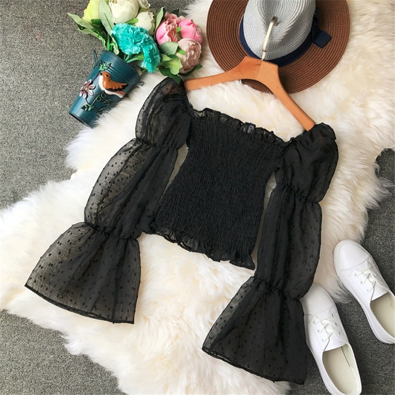 Sexy Ladies Slash Neck Shirts Blouse