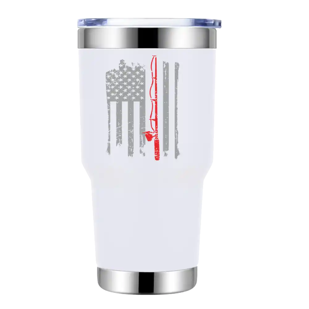Fishing Rod American Flag 30oz Insulated Vacuum Sealed Tumbler