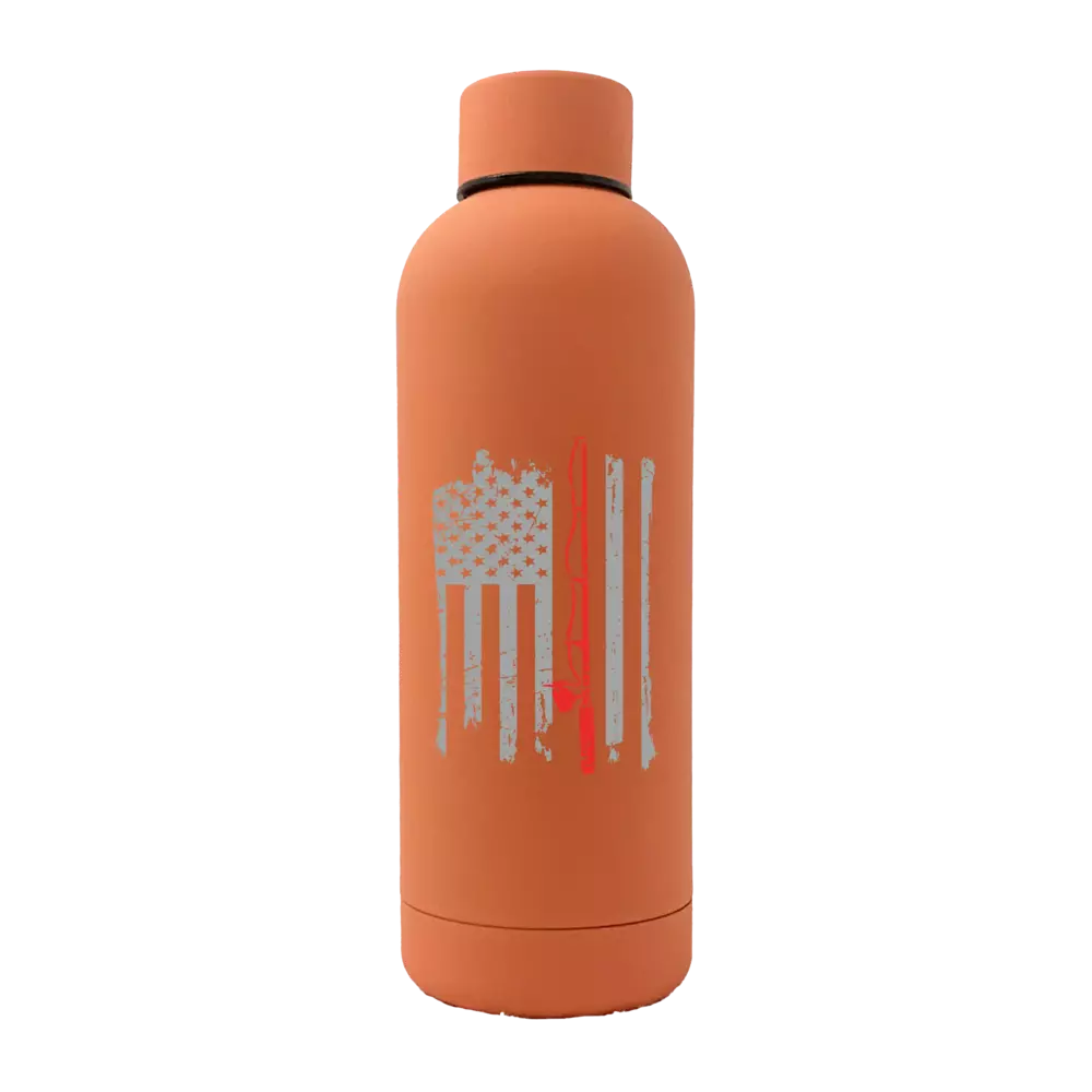 Fishing Rod American Flag 17oz Stainless Rubberized Water Bottle