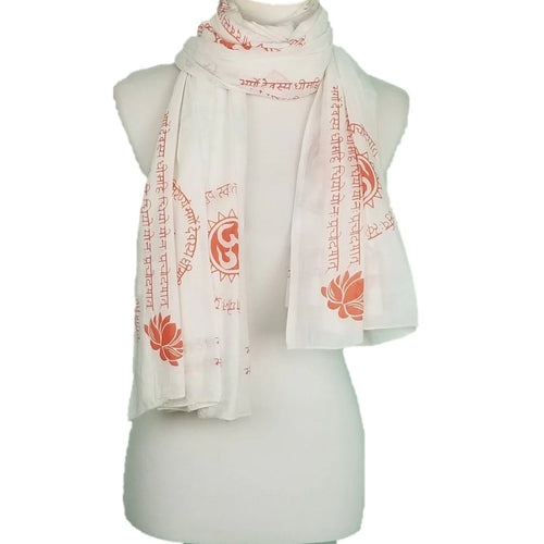 OMSutra Gayatri Mantra Prayer Shawl Handprinted  – Sacred OM Symbol –