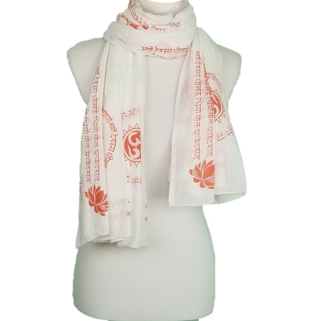 OMSutra Gayatri Mantra Prayer Shawl Handprinted  – Sacred OM Symbol –