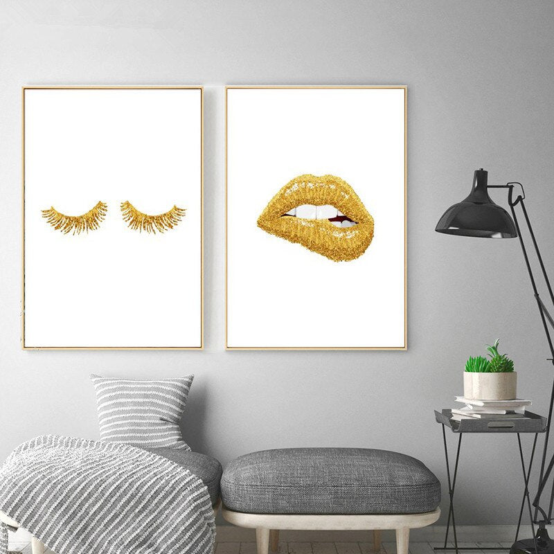 Gold Lip Art Poster Print Sexy