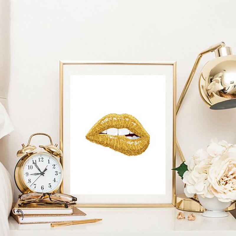 Gold Lip Art Poster Print Sexy