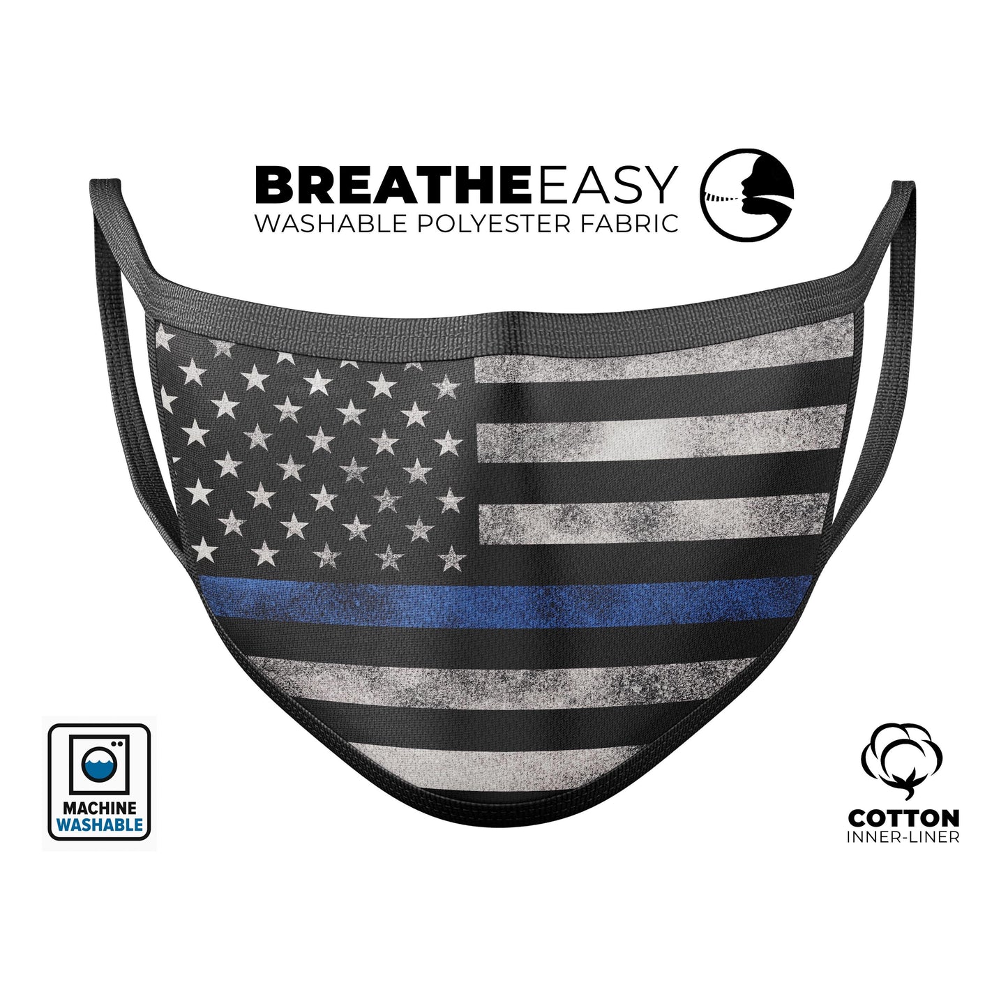 Grunge Patriotic American Flag with Thin Blue Line V3 - Made in USA